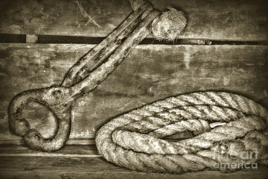 Vintage Farm Tools and Hemp Rope Retro Style Photograph by Paul Ward