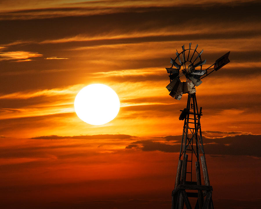 Farm Photograph - Vintage Farm Windmill at Sunset by Randall Nyhof