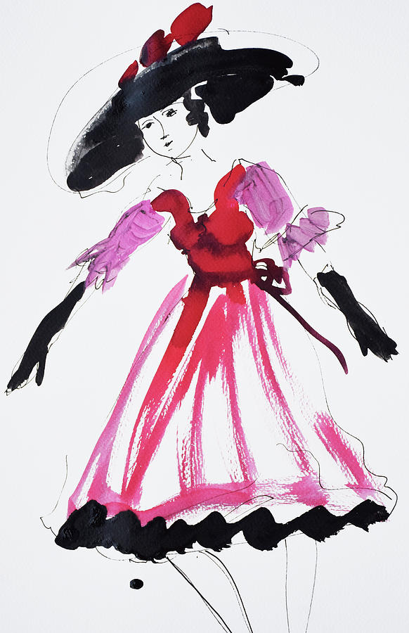 Vintage fashion in pink and black Painting by Amara Dacer - Fine Art ...