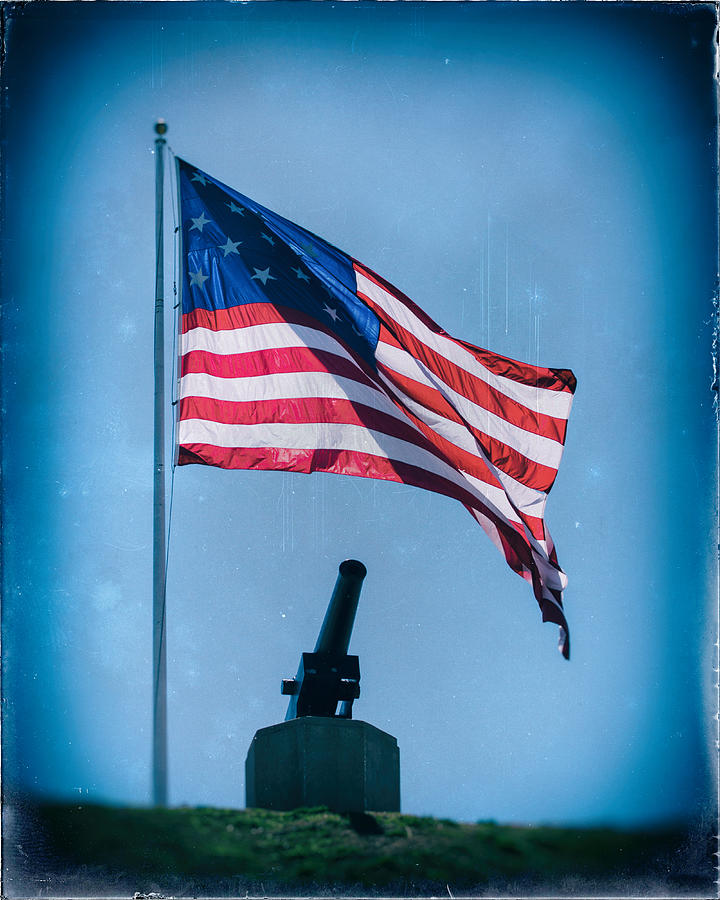 Vintage Federal Hill Flag and Cannon Photograph by Bill Swartwout