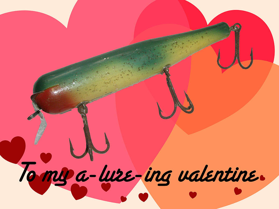 Vintage Fishing Lure Valentine Card Photograph by Carol Senske