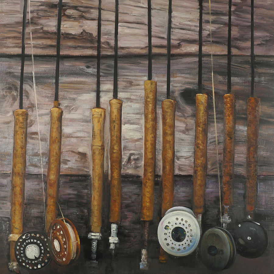 Vintage Fishing Rods Painting by Atelier B Art Studio - Fine Art America