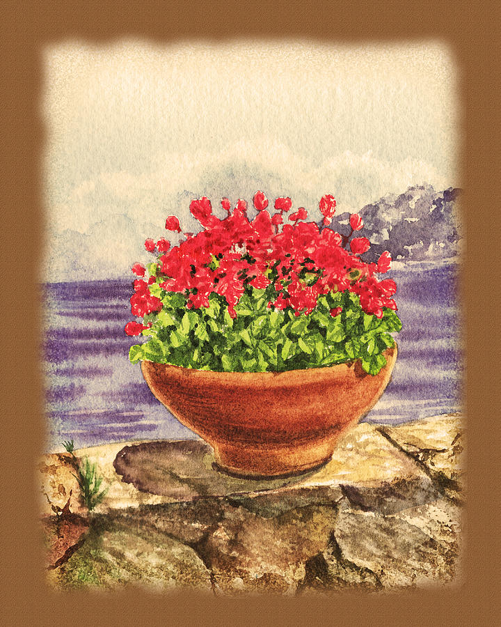 Vintage Flowers In The Pot Painting by Irina Sztukowski