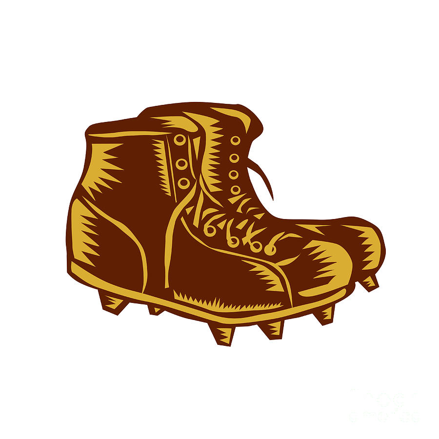 Vintage Digital Art - Vintage Football Boots Woodcut by Aloysius Patrimonio
