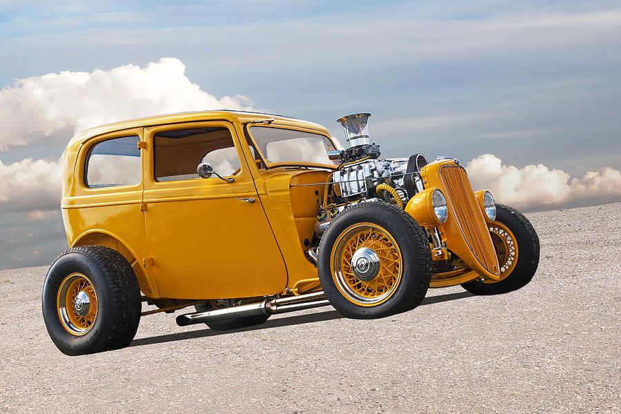 Vintage Ford Hot Rod in Yellow Photograph by Gill Billington