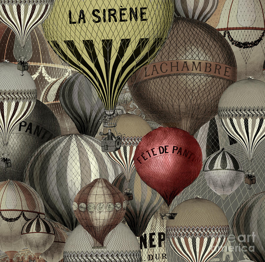 Vintage Paris Painting - Vintage French Air Balloons by Mindy Sommers