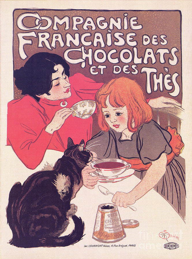 Vintage French tea and hot cocoa advertising Drawing by Heidi De Leeuw
