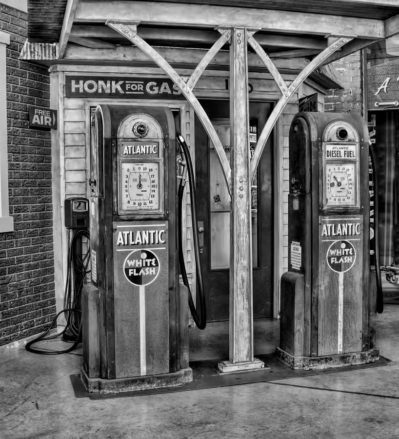 Vintage Photograph - Vintage Gas Station BW by Phyllis Taylor