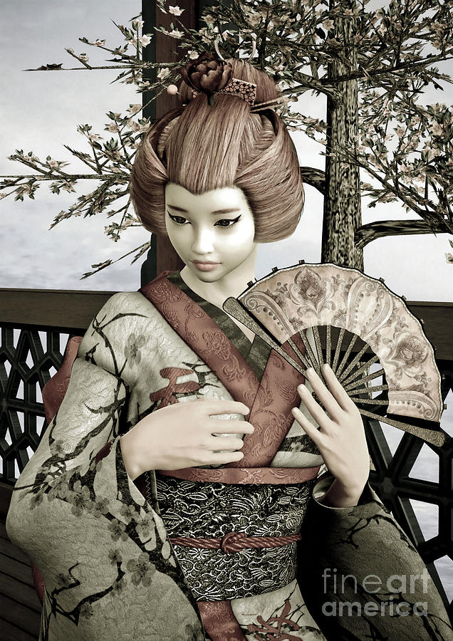 Vintage Digital Art - Vintage Geisha by Design Windmill