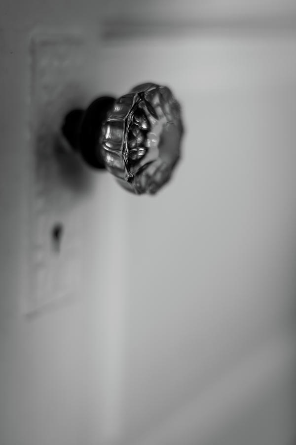 Vintage Glass Door Knob Black and White Photograph by Terry DeLuco