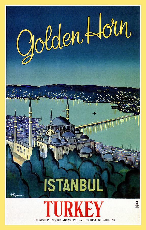 Vintage Golden Horn Istanbul Turkey travel  Digital Art by Heidi De Leeuw