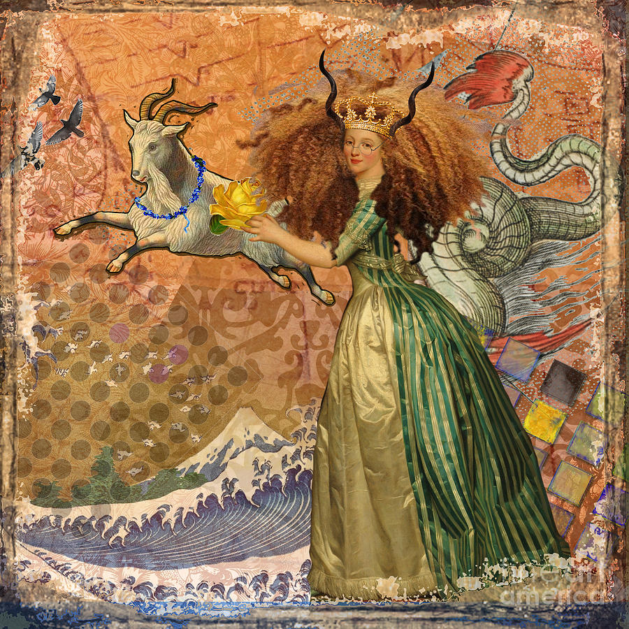 Vintage Golden Woman Capricorn Gothic Whimsical Collage Digital Art by Mary Hubley
