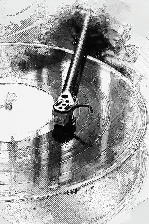 Vintage Gramophone Painting by AM FineArtPrints