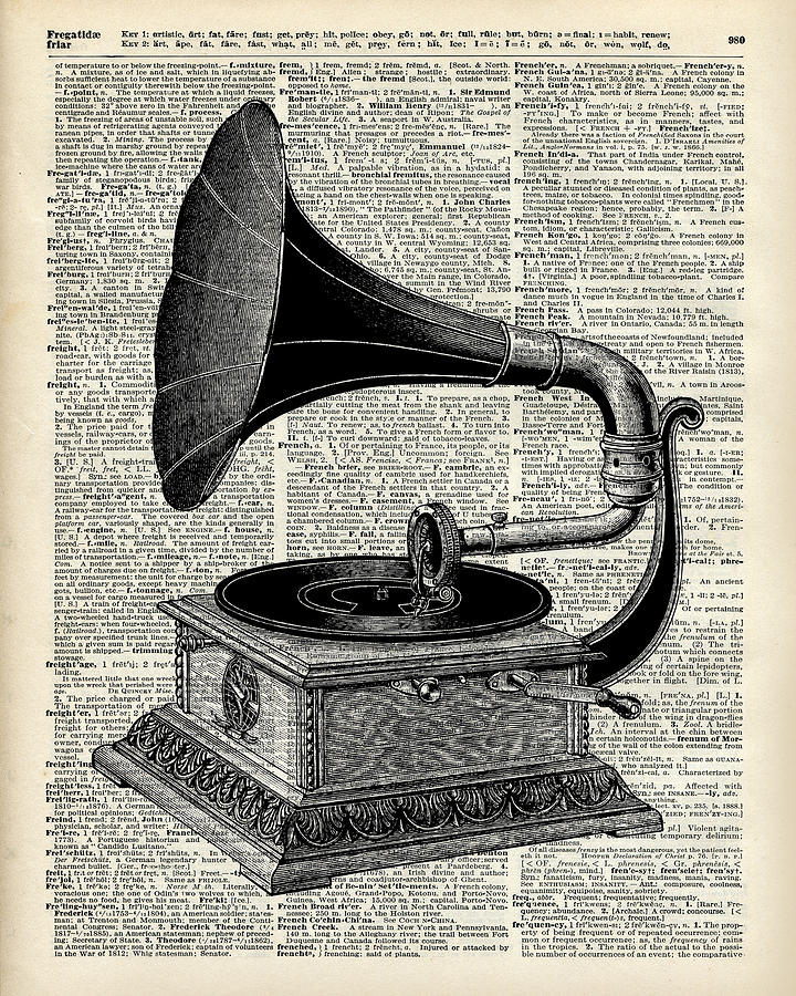 Music Drawing - Vintage gramophone by Anna W