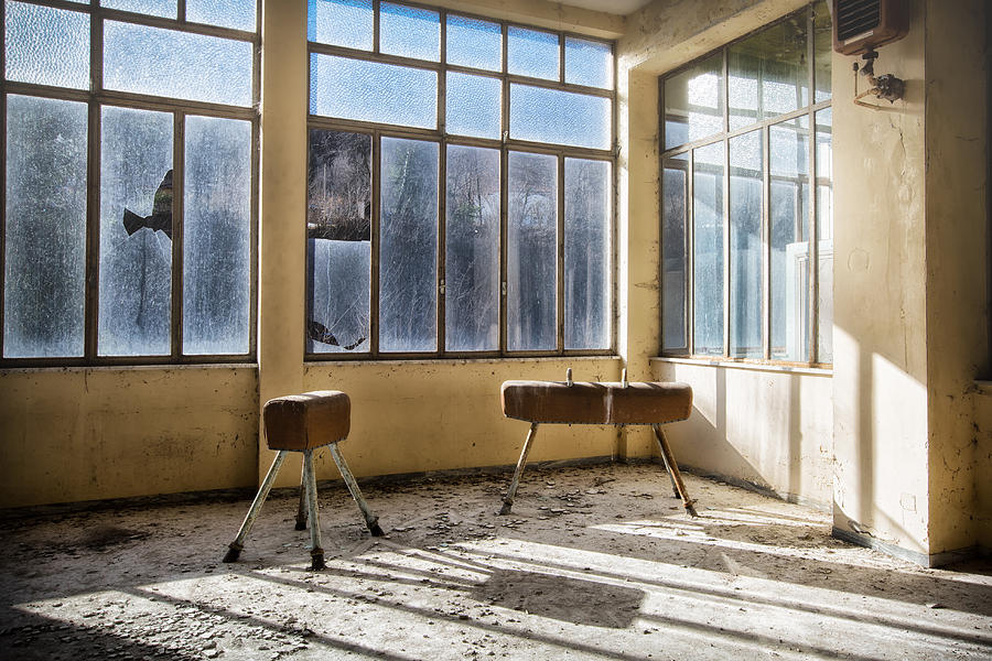 Vintage Gym With Old Vault And Pommel Horse - Urban Decay Photograph by Dirk Ercken