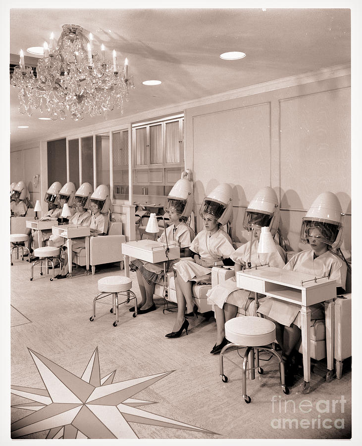 Vintage Salon Painting - Vintage Hair Salon Ladies Hairdryers by Mindy Sommers