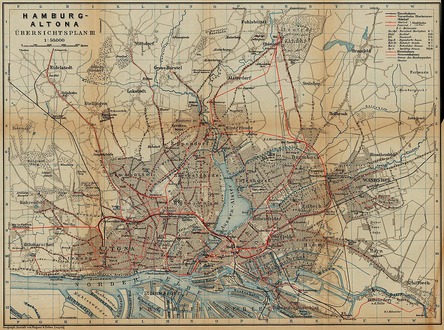 Vintage Hamburg Railway Map - 1910 Drawing