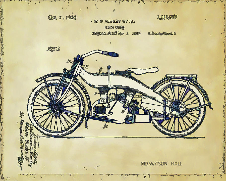 Vintage Harley Davidson Patent -1924 Digital Art by Marlene Watson