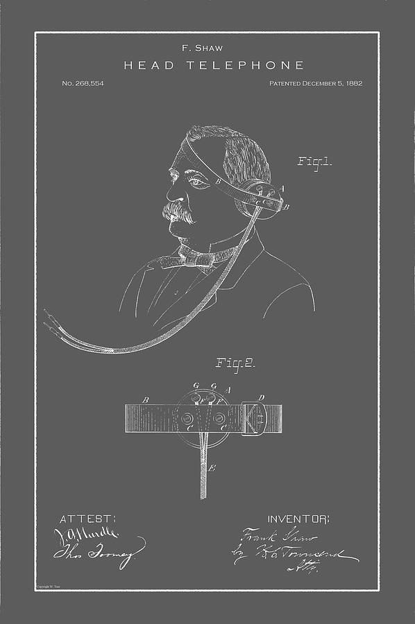 Vintage Headphone Patent Drawing by Vintage Pix