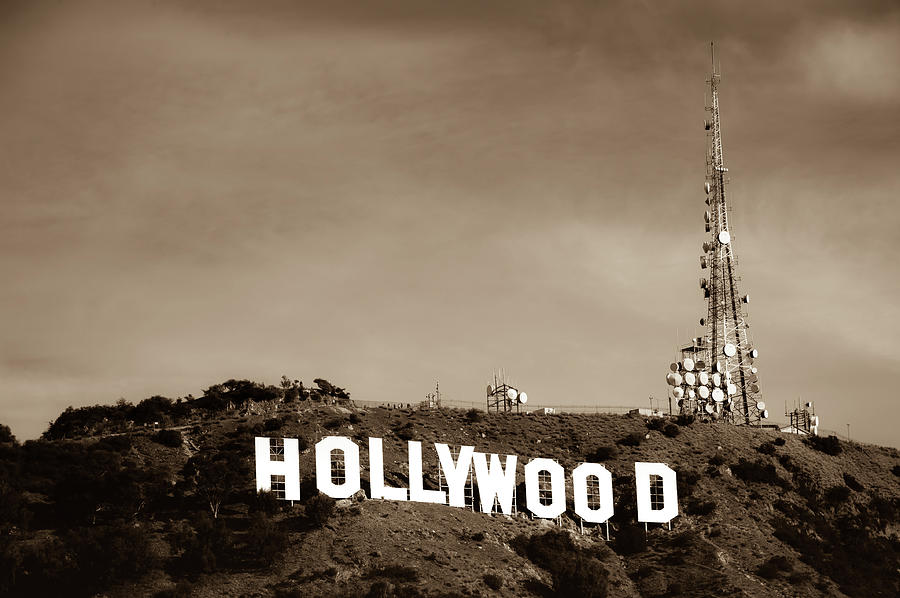 Vintage Photograph - Vintage Hollywood California Sign - Los Angeles - Sepia Edition by Gregory Ballos