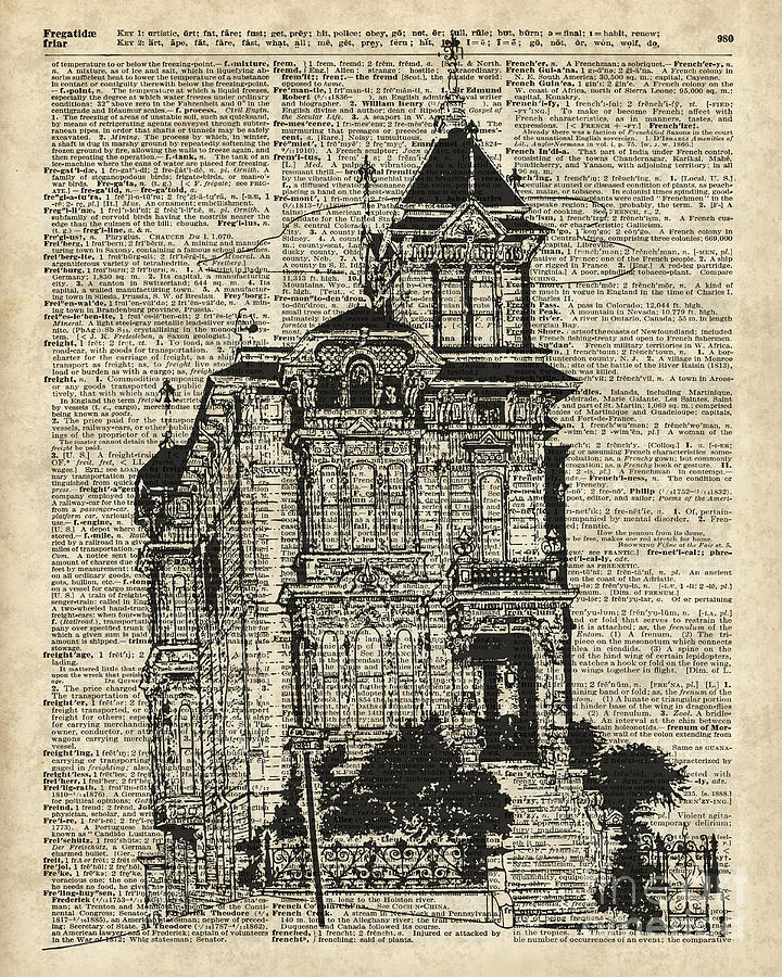 Architecture Digital Art - Vintage House over Dictionary page by Anna W