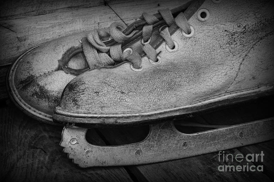 Vintage Ice Skates in black and white Photograph by Paul Ward