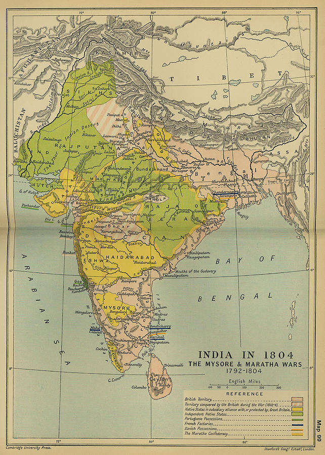 Vintage India Maratha And Mysore War Map - 1804 Drawing