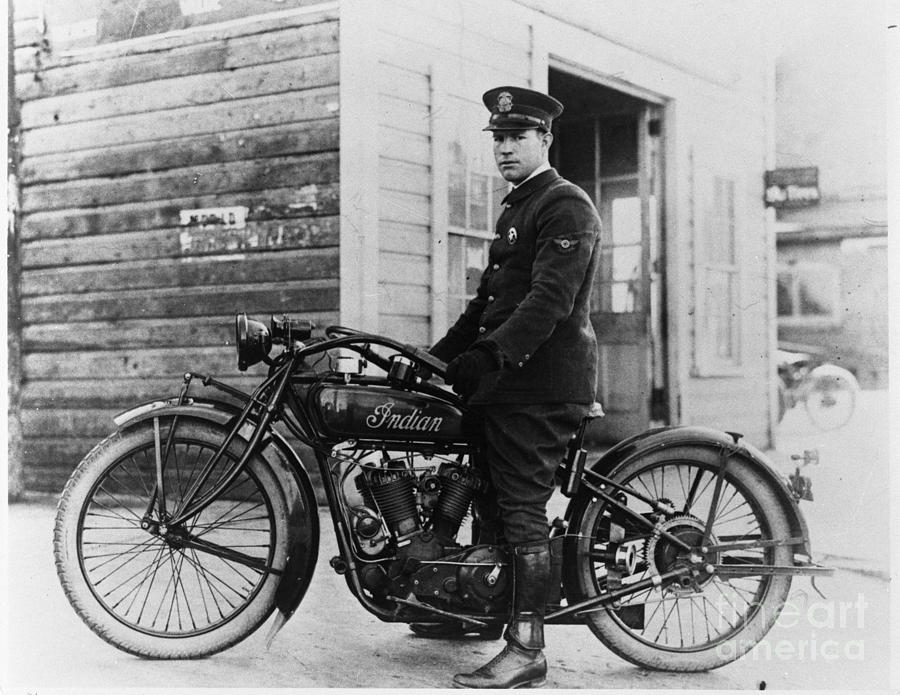 1910 photo Police officers 17"x11" INDIAN MOTORCYCLES antique