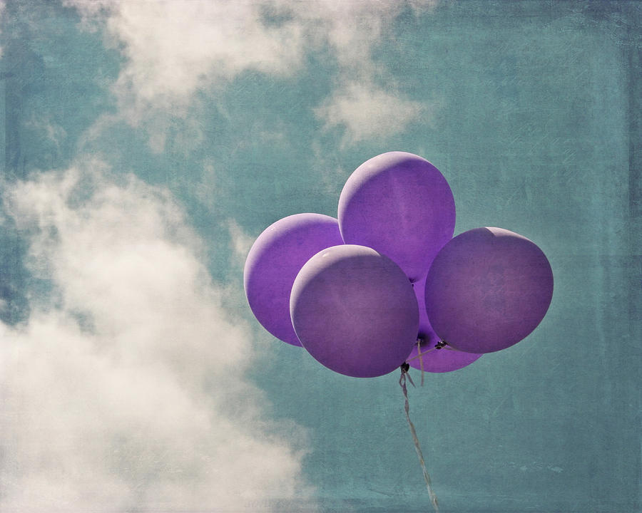 Vintage Inspired Purple Balloons in Blue Sky Photograph by Brooke T Ryan