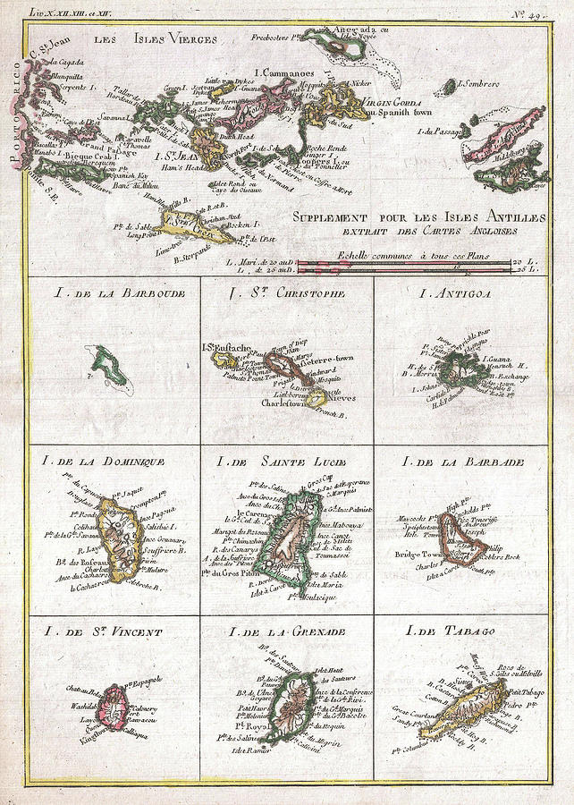 Vintage Islands Of The Caribbean Map - 1780 Drawing