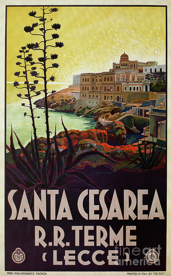 Vintage Italian travel Santa Cesarea Terme Lecce Drawing by Heidi De Leeuw