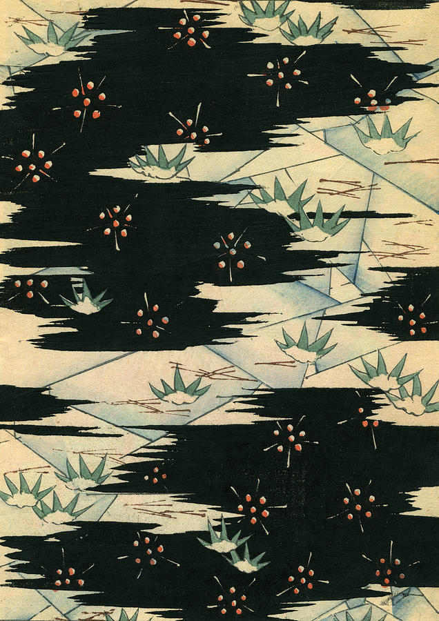 Pattern Painting - Vintage Japanese illustration of a black and white abstract landscape by Japanese School