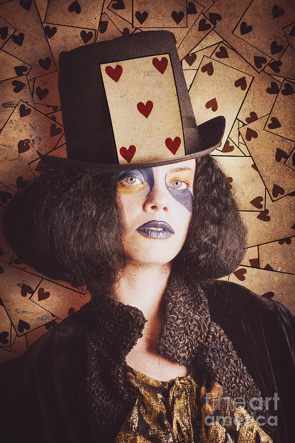 Vintage jester woman wearing the card of hearts Photograph by Jorgo Photography