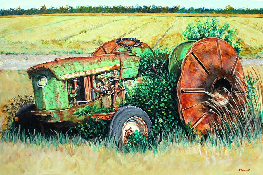 Vintage John Deere Tractor Some Rust Painting by Karl Wagner