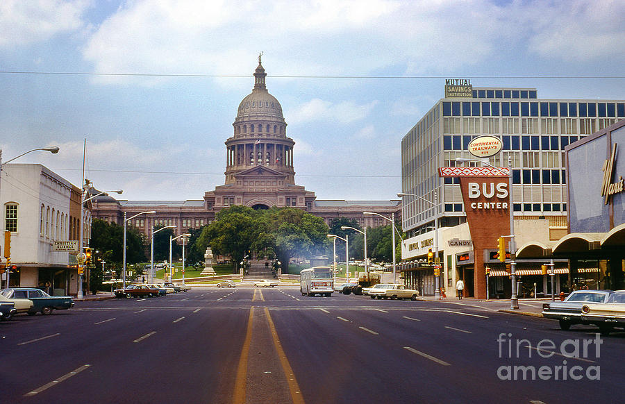 Vintage Photograph - Vintage July 1968 view looking up Congress Avenue to the Texas State Capitol by Dan Herron