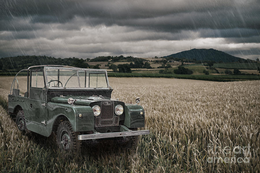 Vintage Photograph - Vintage Land Rover in Field by Amanda Elwell