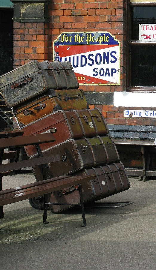 Vintage leather luggage at the Rail Station Photograph by Tom Conway