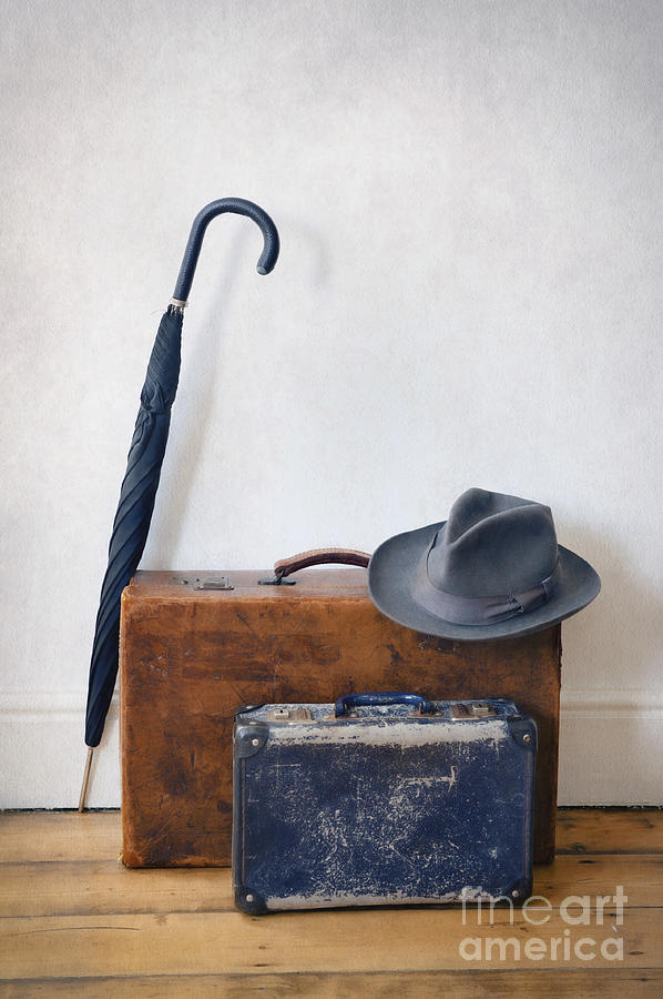 Vintage Leather Suitcases Umbrella And Fedora Hat Photograph by Lee Avison