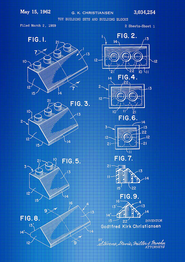 Vintage Lego Blueprint Patent Photograph by Brooke Roby