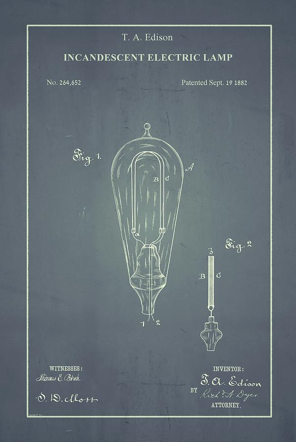 Vintage Light Bulb Patent Drawing by Vintage Pix