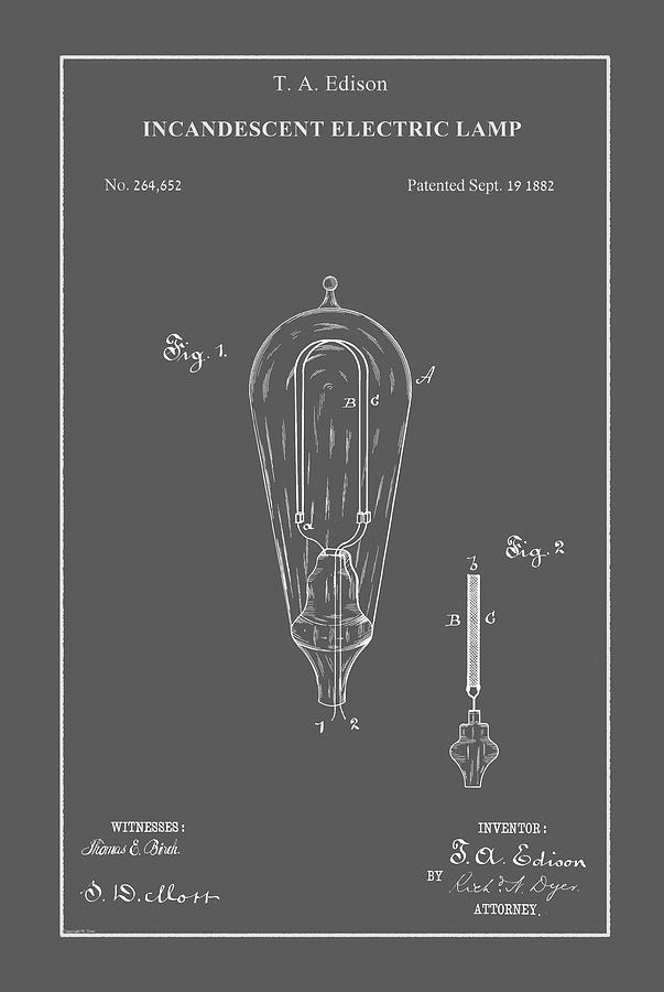 Vintage Lightbulb Patent Drawing by Vintage Pix