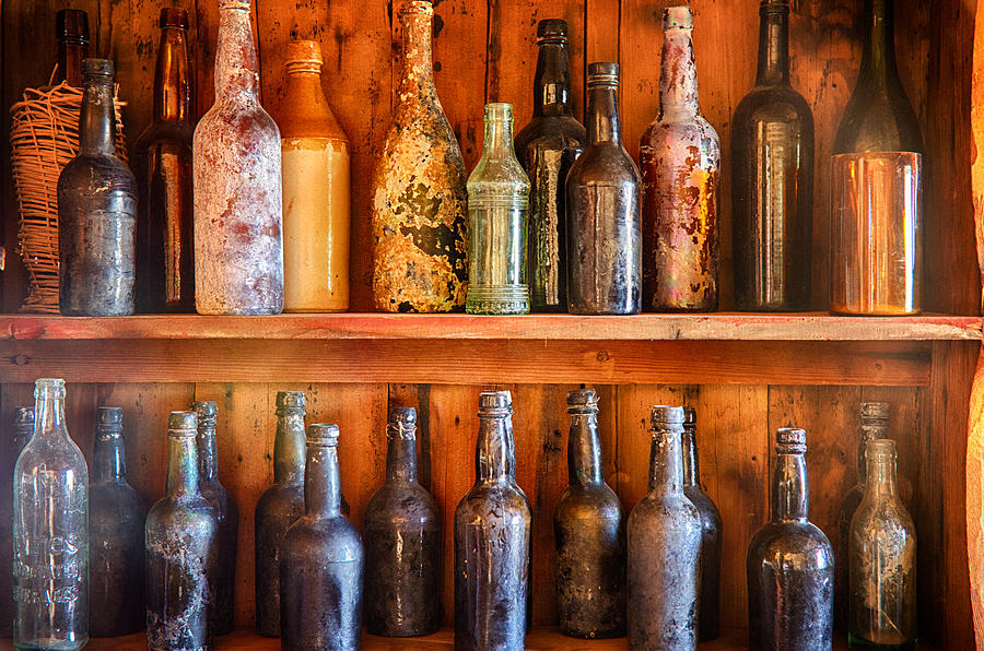Vintage Liquor Bottles on a Shelf  Photograph by Saija Lehtonen