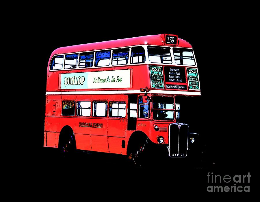 London Digital Art - Vintage London Bus tee by Edward Fielding