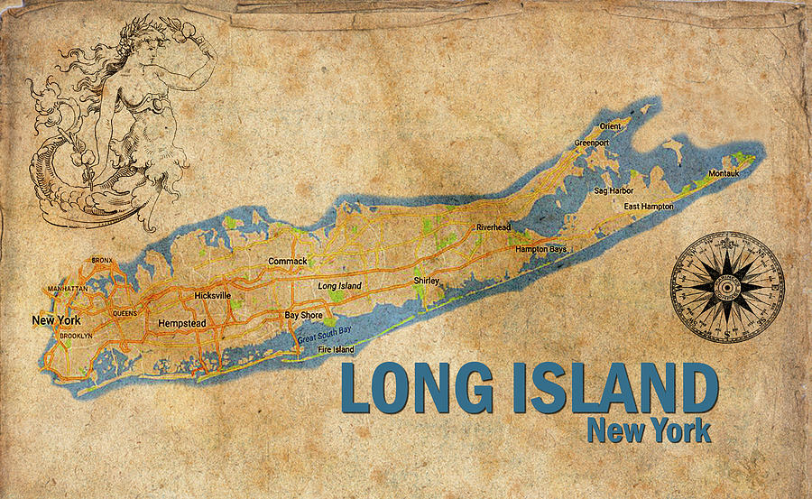 Vintage Long Island NY Print Digital Art by Greg Sharpe