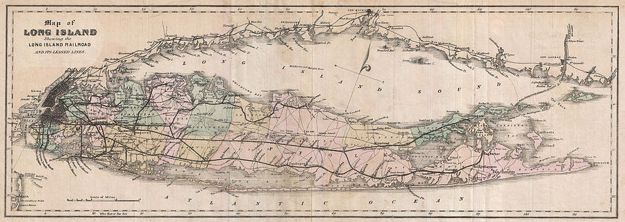Long Island Drawing - Vintage Long Island NY Railroad Map - 1882 by CartographyAssociates