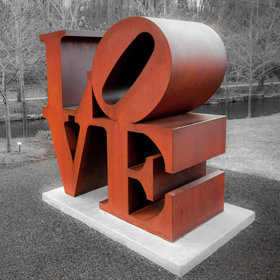 Black And White Photograph - Vintage Love Sculpture - Crystal Bridges Museum of Art 1x1 by Gregory Ballos