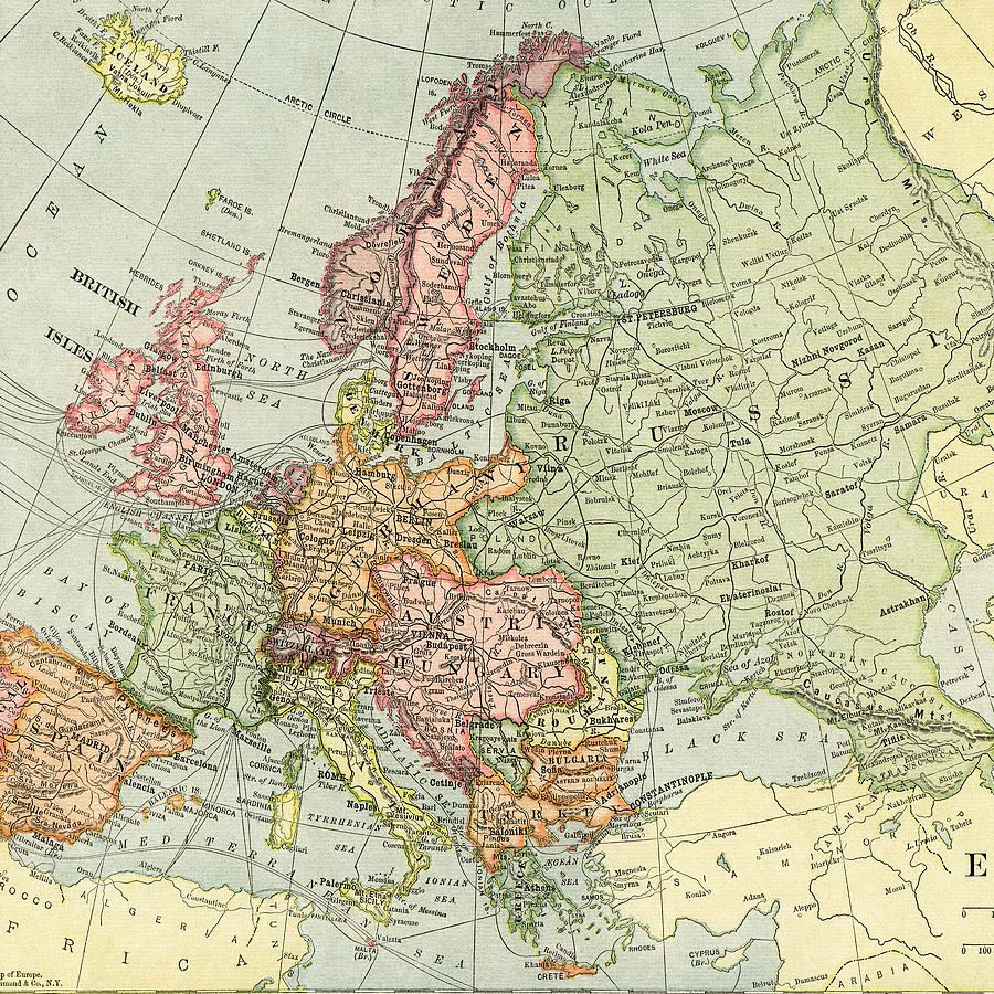 Vintage Map Europe  Photograph by Digital Art Cafe