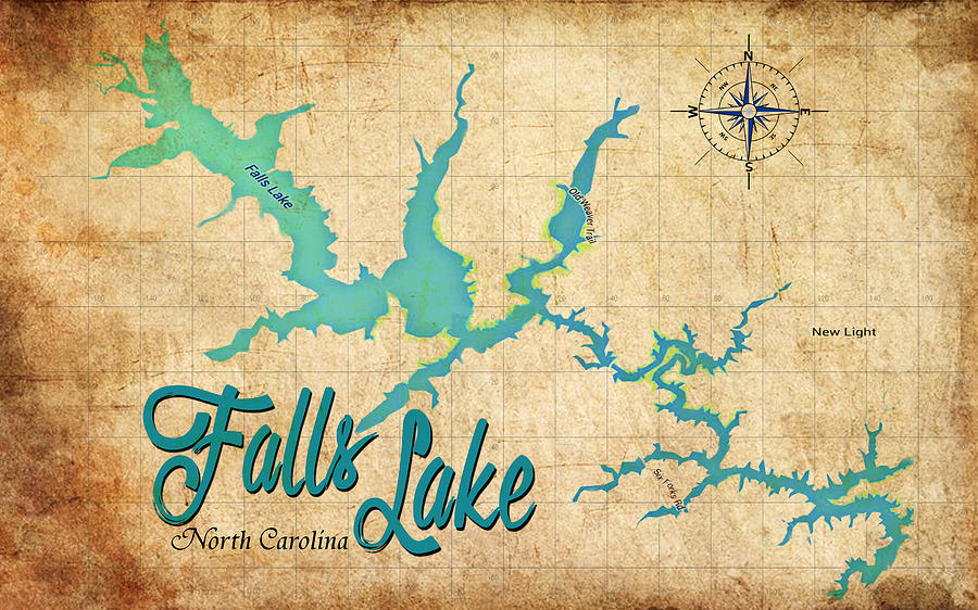 Vintage Map - Falls Lake NC Digital Art by Greg Sharpe
