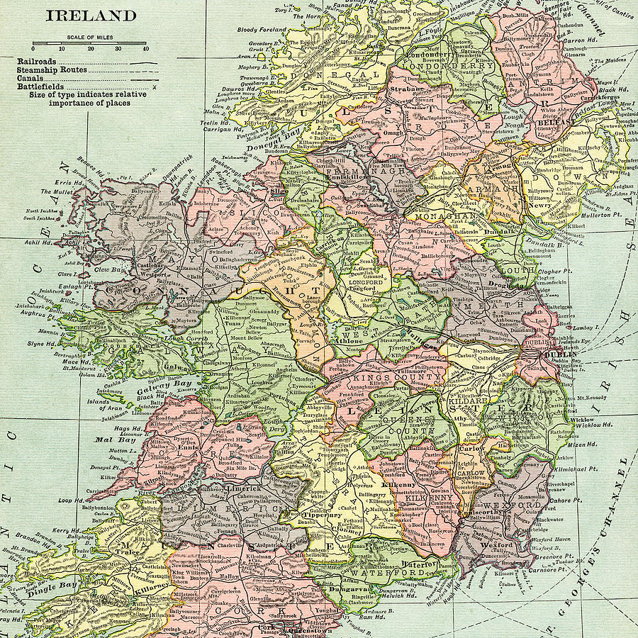 Vintage Map Ireland Photograph by Digital Art Cafe
