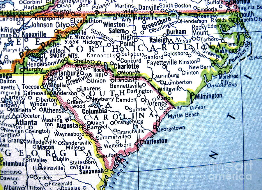 Map North Carolina South Carolina Vintage Map   North Carolina and South Carolina Photograph by 
